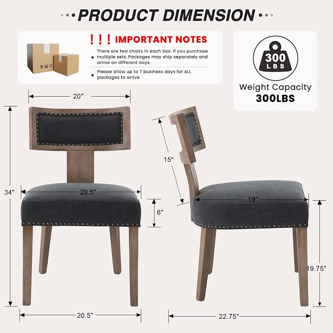 HNY Mid Century Modern Dining Chairs Set of 6, Farmhouse Linen Fabric - Image 2