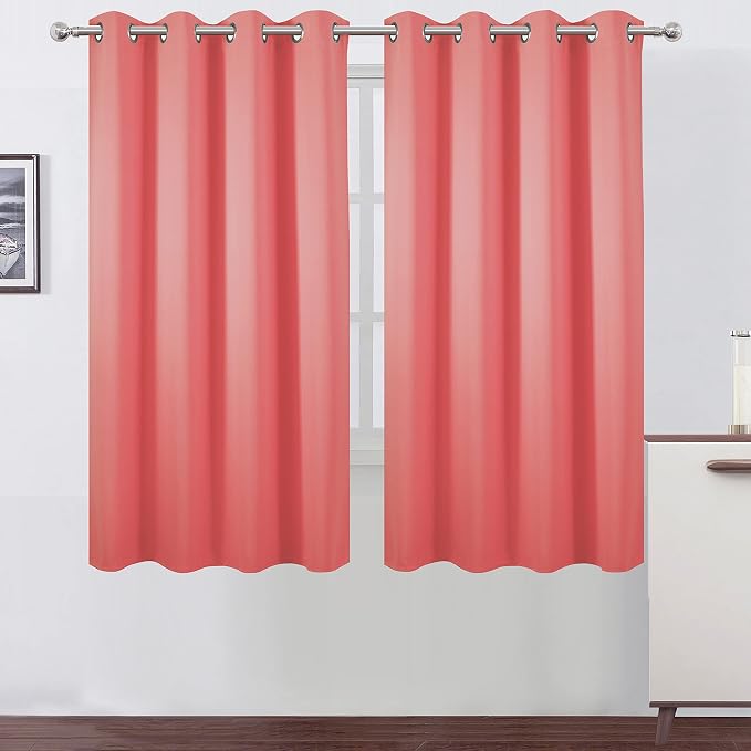 Coral Blackout Curtains 66 x 63 Inch Length/Set of 2 Curtain Panels/Thermal by Lemomo