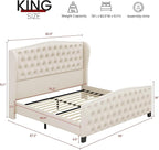 BRELTAM Upholstered King Size Bed Frame Velvet Beige Tufted Platform Bed Frame - Image 2