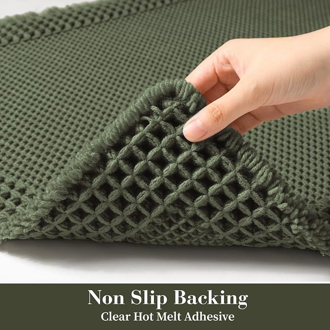 RESARE Waffle Bathroom Runner Rugs, Non Slip Boho Bath Mat 24"x60" Green | Long - Image 4