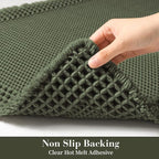 RESARE Waffle Bathroom Runner Rugs, Non Slip Boho Bath Mat 24"x60" Green | Long - Image 4