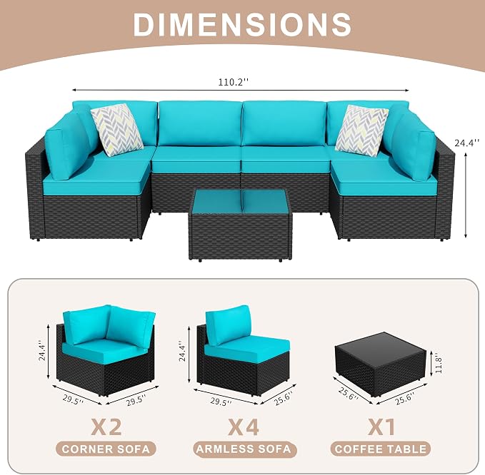JAMFLY 7-Piece Outdoor Patio Furniture Set, Modular PE Rattan Sectional Sofa - Image 2