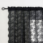 YJ YANJUN Vintage Lace Curtains 108 Inches Long- Victorian Floral Pattern Black - Image 2