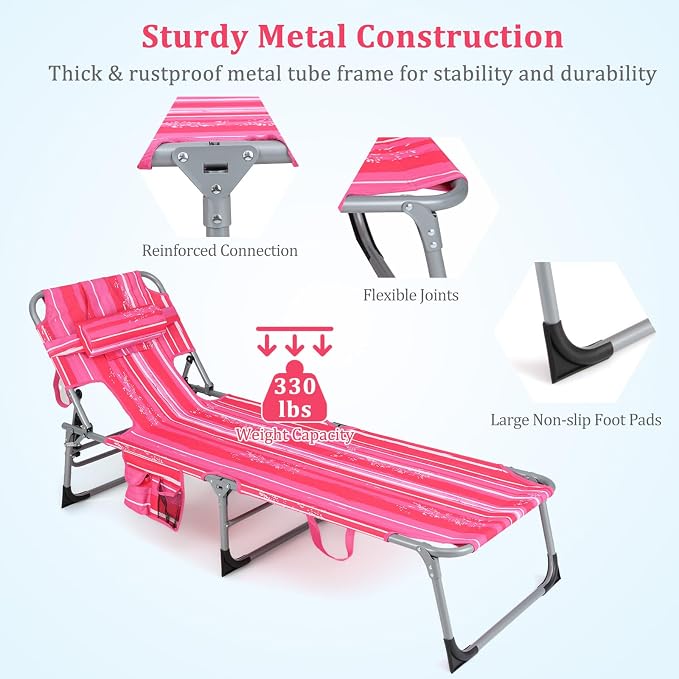 Goplus Tanning Chair, Folding Adjustable Patio Lounge Chair - Image 5