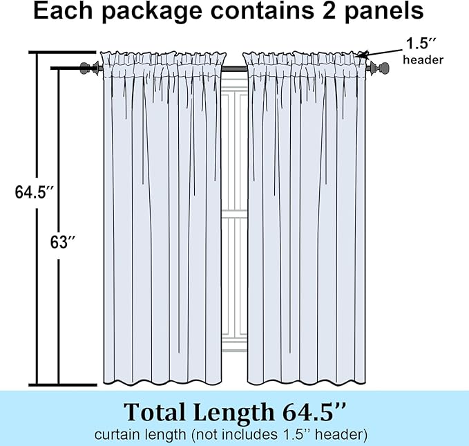 Simplebrand Light Green Sheer Curtains 63 Inch Length 2 Panels, Rod Pocket - Image 8