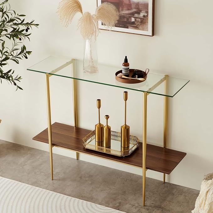 LumFurn Glass Console Table for Living Room, Foyer & Entrance, 2-Tiers by LumFurn