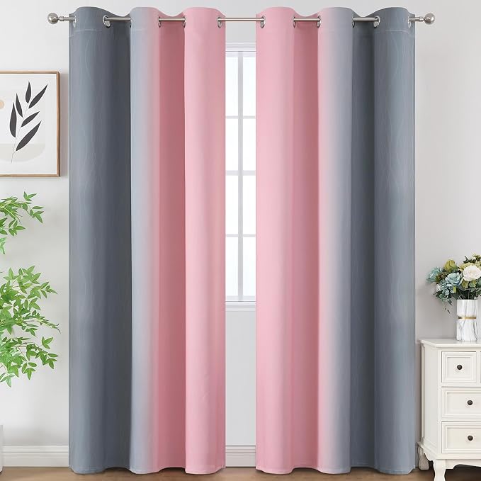 Pink and Grey Ombre Blackout Curtains - Image 2