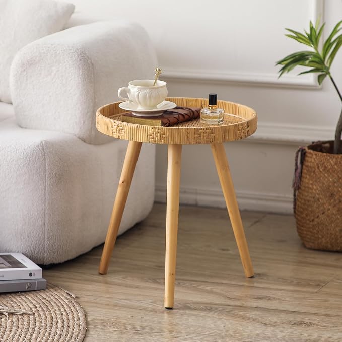 Round Side Table, Boho Circle End Table Coffee Table - Image 2