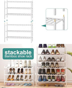 viewcare White Shoe Rack, 3-Tier Bamboo Wood Shoe Rack - Image 7