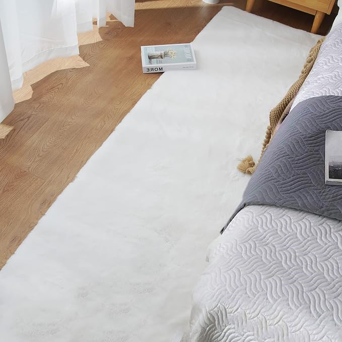 ORINOVA Fuzzy White Machine Washable Runner Faux Rabbit Furry Fur Rugs - Image 3