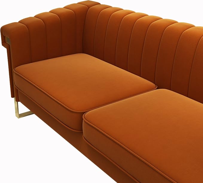 Mid-Century Modern Orange Velvet Sofa - Image 8