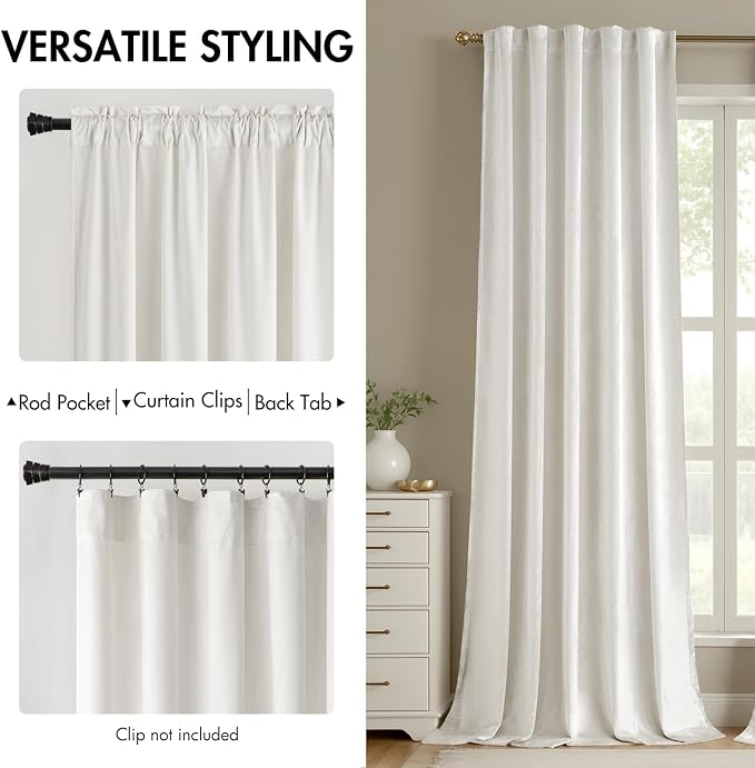 MIULEE White Velvet Curtains 52x96 inches Luxury Room Darkening Curtains | - Image 2
