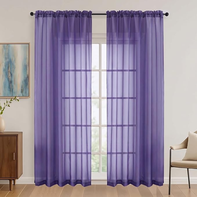 Purple Sheer Curtains 72 Inches Long 2 Panels Set, Light Filtering Sheer by OVZME