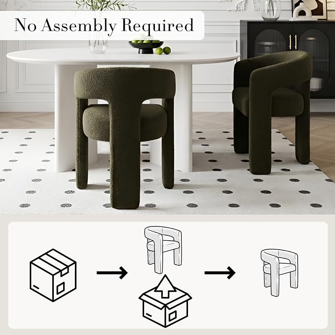 Modern Sherpa Dining Chairs Set of 6, Upholstered Barrel Chairs - Image 3