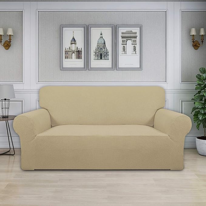 Easy-Going Stretch Oversized Loveseat Couch Covers Washable Beige | 1-Piece - Image 2