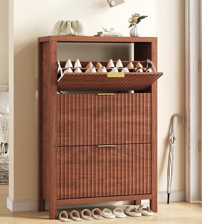 YOMILUVE Shoe Cabinet Storage for Entryway, Fluted Shoe Cabinet - Image 3
