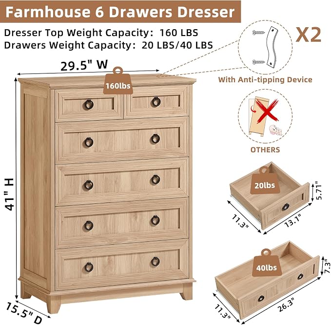 Joaxswe Farmhouse 6 Drawer Dresser - Image 2