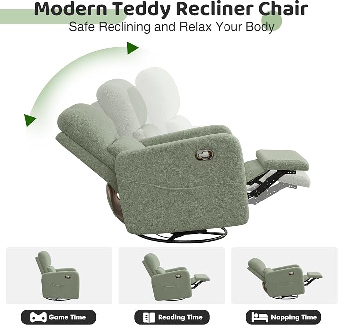 Swivel Rocker Recliner, Oversized Manual Boucle Nursery Glider Rocking Recliner - Image 4