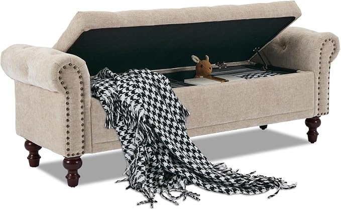 SOFTHION 58.1" Storage Bench Upholstered Chenille End of Bedroom Bed Bench by SofthionDesign