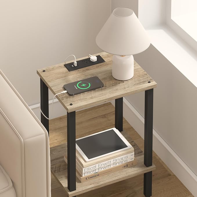 TUTOTAK End Table with Charging Station, Small Side Table, Nightstand Bedside - Image 8