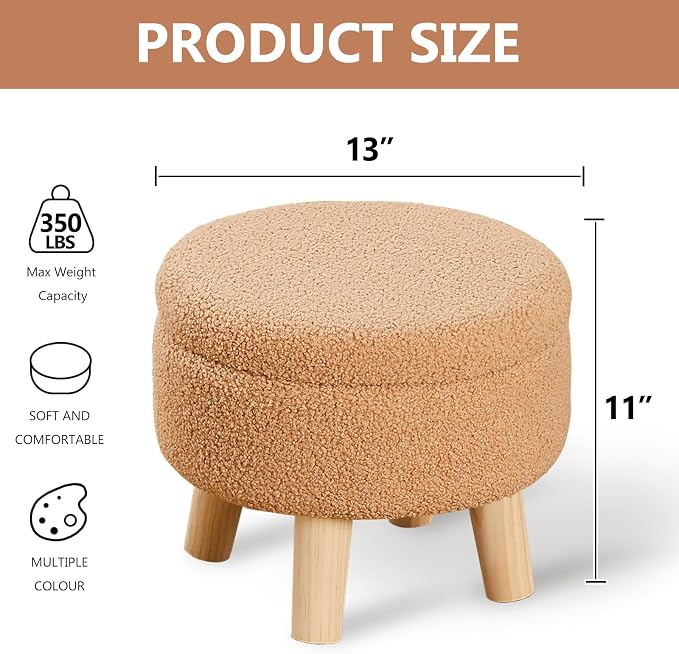 Wimarsbon Storage Ottoman, Modern Round Footrest - Image 3