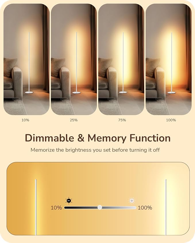 EDISHINE LED Corner Floor Lamp, Minimalist Dimmable Light - Image 3