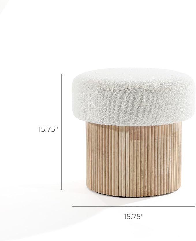 LuxenHome Storage Ottoman, 15.5"W x 15.5"H Modern Upholstered Padded Ivory - Image 2