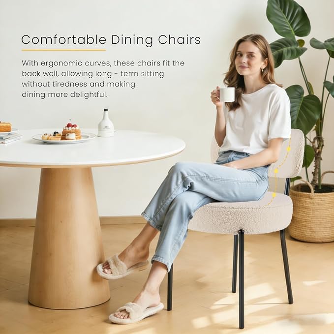 DUMOS Dining Chairs Set of 4, Mid Century Modern Chair Round Upholstered Curved - Image 6