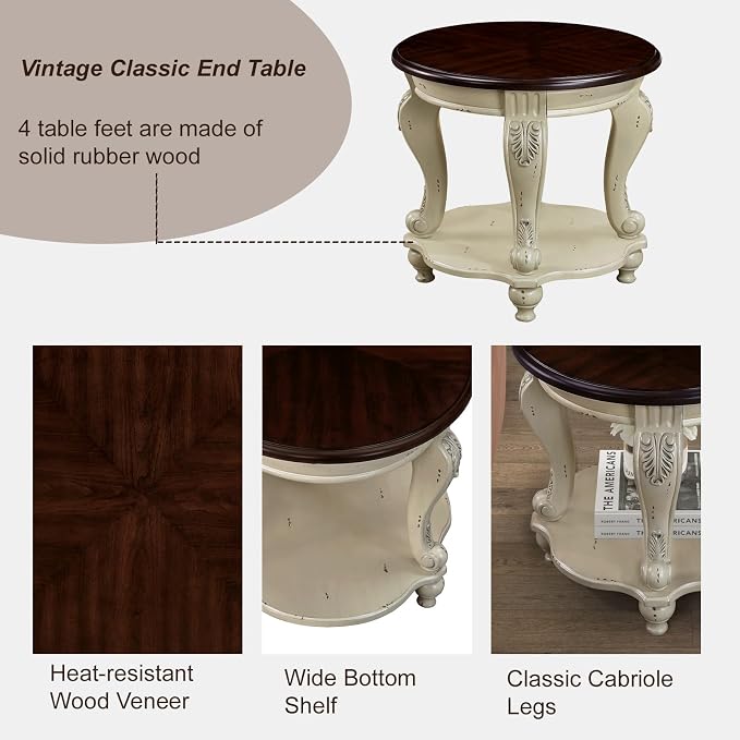 Solid Wood Coffee Table Set for Living Room, Coffee Table & 2 End Side Table - Image 5