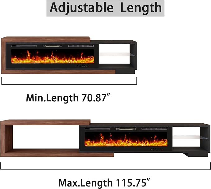 Extendable TV Stand with 50" Electric Fireplace, Modern LED Entertainment - Image 7