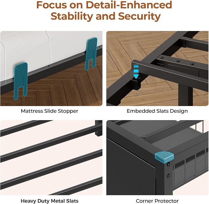 DICTAC Corner Bed Frame with 2 Storage Drawers and Bookcase Headboard Twin XL - Image 9