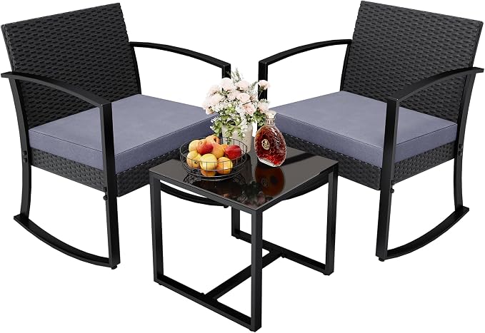 Greesum 3 Pieces Outdoor Furniture Set Patio Bistro Rocking Chairs by BuynowfromGreesum