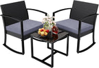 Greesum 3 Pieces Outdoor Furniture Set Patio Bistro Rocking Chairs by BuynowfromGreesum