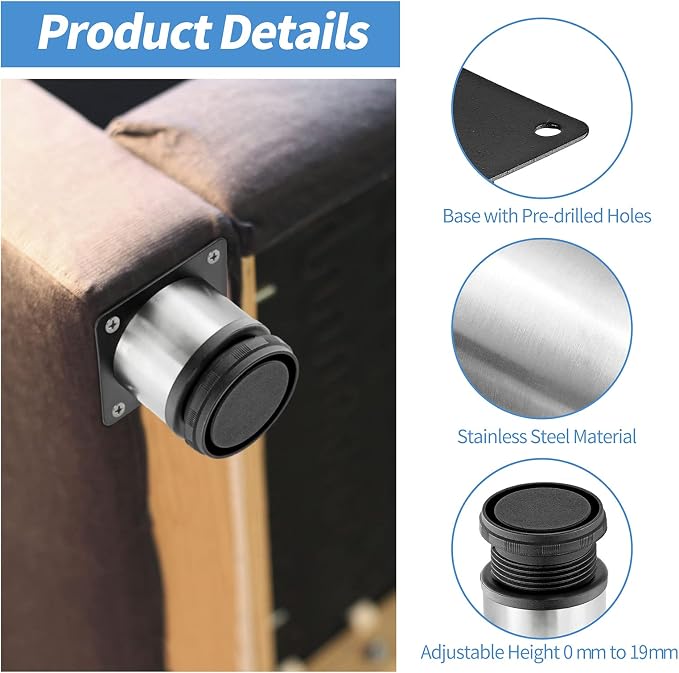 3 Inch Metal Furniture Legs Stainless Steel Adjustable Legs Silver Table Legs - Image 3