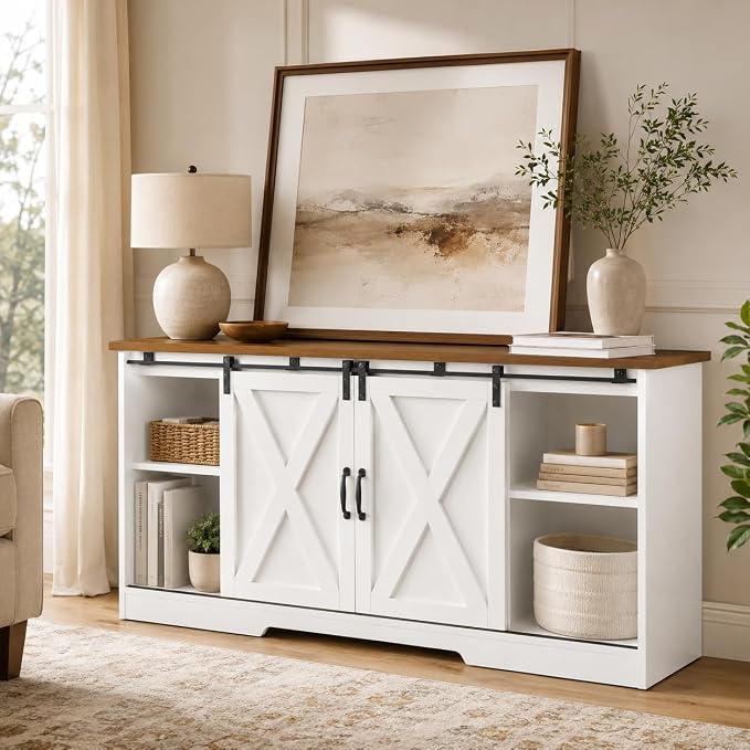 4 EVER WINNER Farmhouse Coffee Bar Cabinet, Kitchen Storage Cabinet, Coffee - Image 5