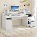YOMILUVE Computer Desk with 3 Drawer & Storage Shelves, Home Office Desk with - Image 3