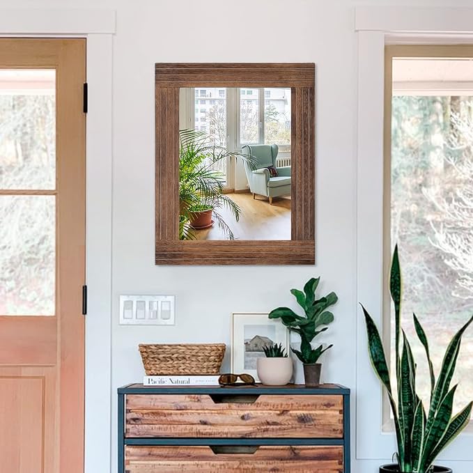 Wood Mirror Rectangular Framed Rustic Vintage Mirrors Decor Farmhouse Bedroom - Image 3