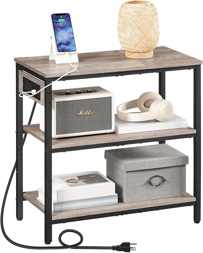 HOOBRO End Table with Charging Station, Simple Rustic Side Table with 3-Tier - Image 8