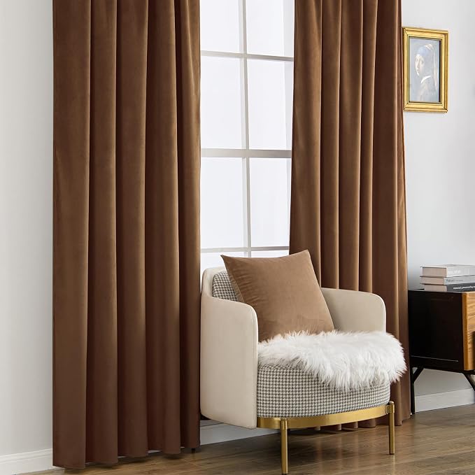 MIULEE Velvet Curtains 52x96 inches 2 Panels Brown Blackout Curtains | Luxury - Image 7