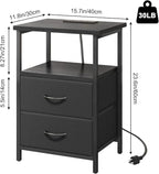 Fixwal Black Night Stand with Charger Station, Nightstand with Charging Station - Image 3