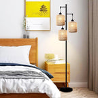 QIYIZM Floor Lamp for Living Room, 3-Lights Boho Rattan Tree Floor Lights - Image 3