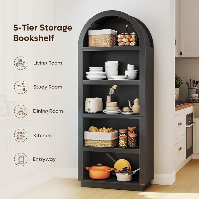 Bestier 76" Tall Arched Bookshelf, 5 Tier Arched Bookcase - Image 8