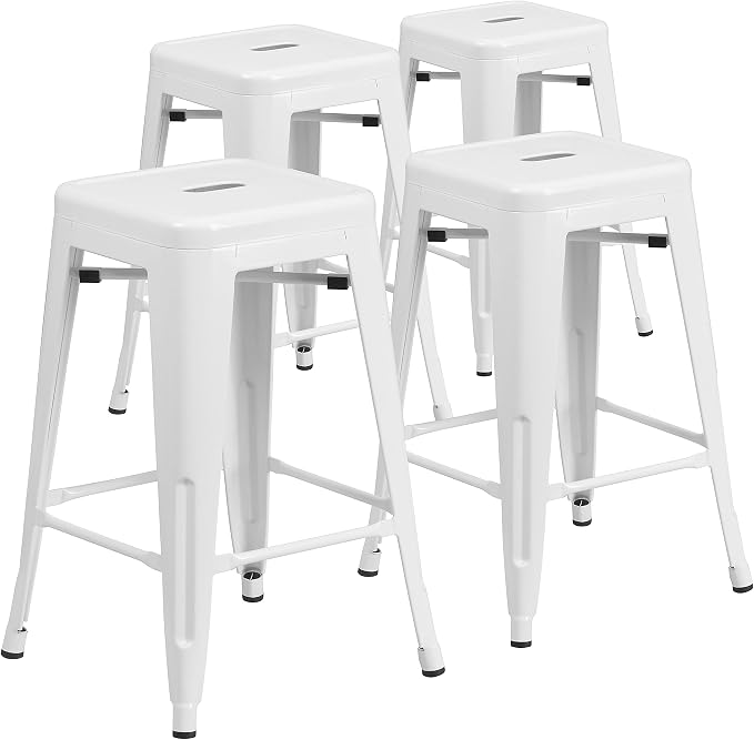 Flash Furniture Lily 4 Pack Commercial Grade 24" High Backless White Metal by FlashFurniture