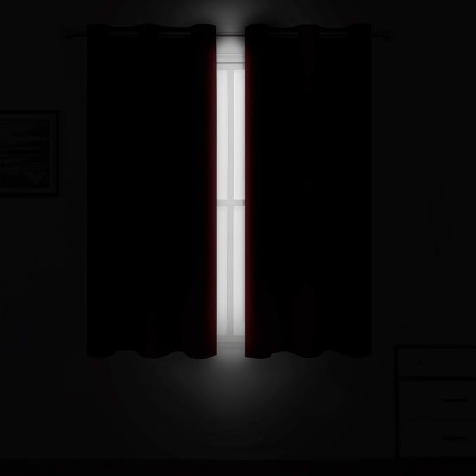 Red Bedroom Blackout Curtains/38 x 63 Inch Long/Set of 2 Curtain Panels/Thermal - Image 3
