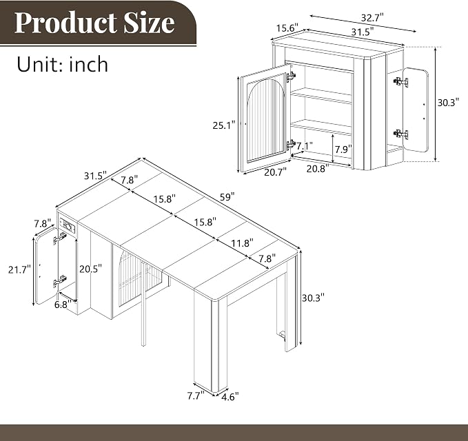 Extendable Dining Table with 3 Removable Middle Leaves, Mobile Rolling Island - Image 2