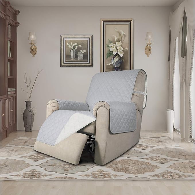Easy-Going Reversible Couch Cover, Recliner 19 in, Light Gray/Ivory | Machine - Image 2