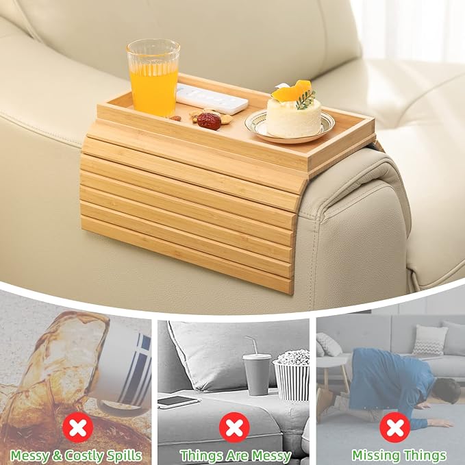GEHE Bamboo Sofa Arm Tray, Foldable Couch Arm Tray Side Table, Anti-Falling - Image 5
