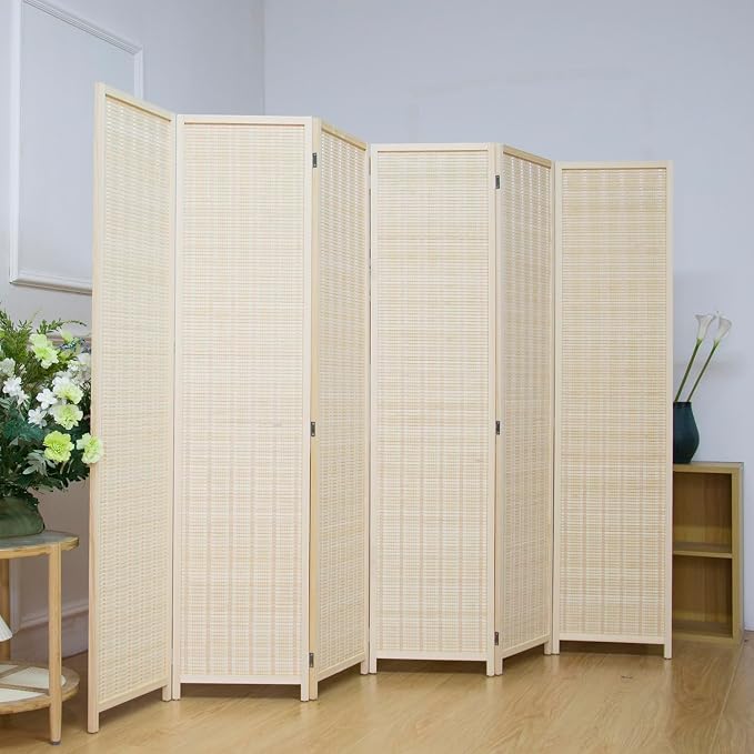 6 Panel Bamboo Room Divider Screen, 5.6 FT Tall Bamboo Divider Folding Privacy - Image 5