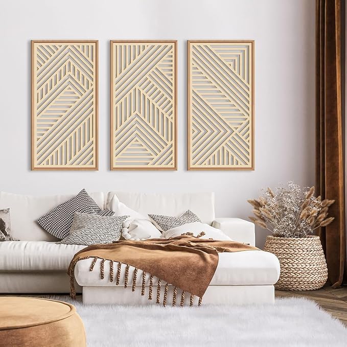 IARTTOP Large Boho Wooden Wall Art 16x32 Inch Framed Mid century Modern Wood - Image 2