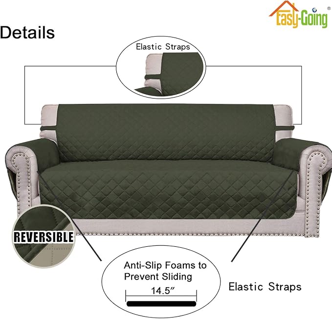 Easy-Going Reversible Couch Cover, 3 Cushion Sofa, Army Green/Beige | X-Large - Image 3